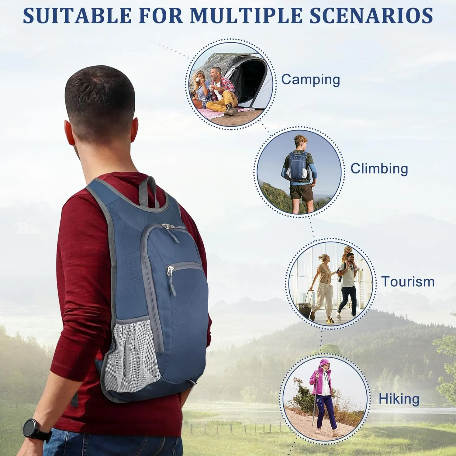Qcute 15L Hiking Backpack Lightweight Packable Hiking Daypack Small Foldable Shoulder Bag Travel Day Pack Outdoor Gear