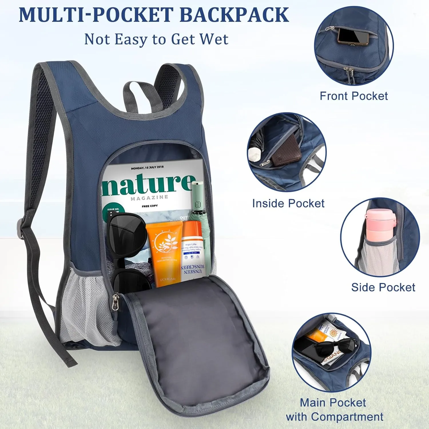 Qcute 15L Hiking Backpack Lightweight Packable Hiking Daypack Small Foldable Shoulder Bag Travel Day Pack Outdoor Gear