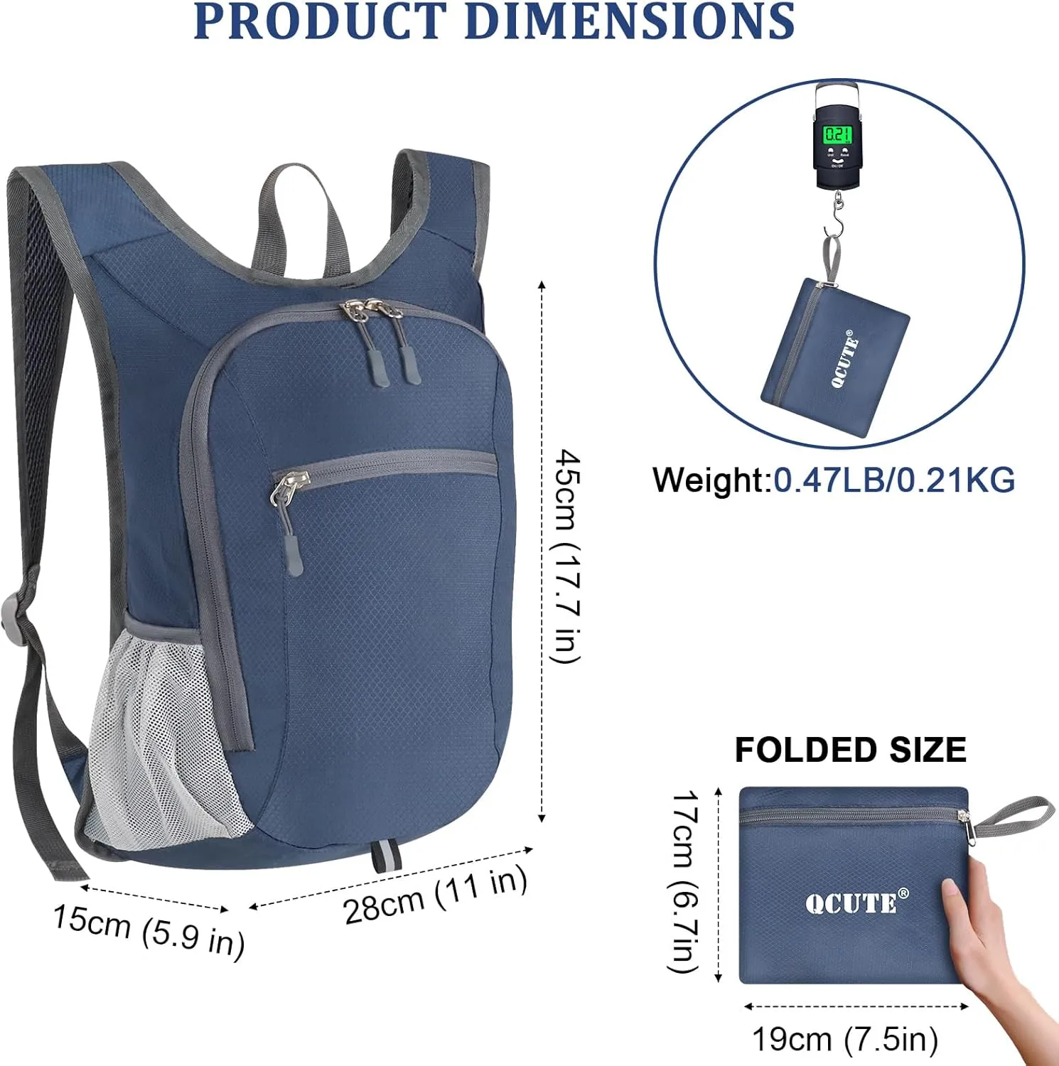 Qcute 15L Hiking Backpack Lightweight Packable Hiking Daypack Small Foldable Shoulder Bag Travel Day Pack Outdoor Gear