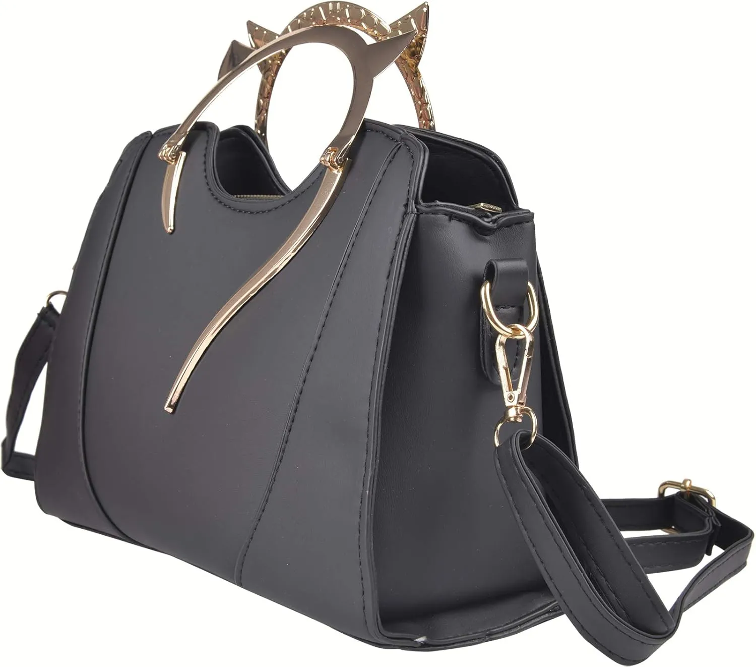QZUnique Cat Purse for Women Cute Top Handle Shoulder Bag for Teens Girls Pu Leather Gothic Handbag Crossbody Bag