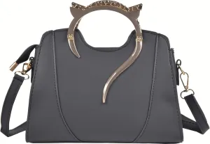 QZUnique Cat Purse for Women Cute Top Handle Shoulder Bag for Teens Girls Pu Leather Gothic Handbag Crossbody Bag