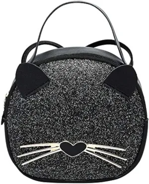 QZUnique Cat Purse for Women Cute Top Handle Shoulder Bag for Teens Girls Pu Leather Gothic Handbag Crossbody Bag