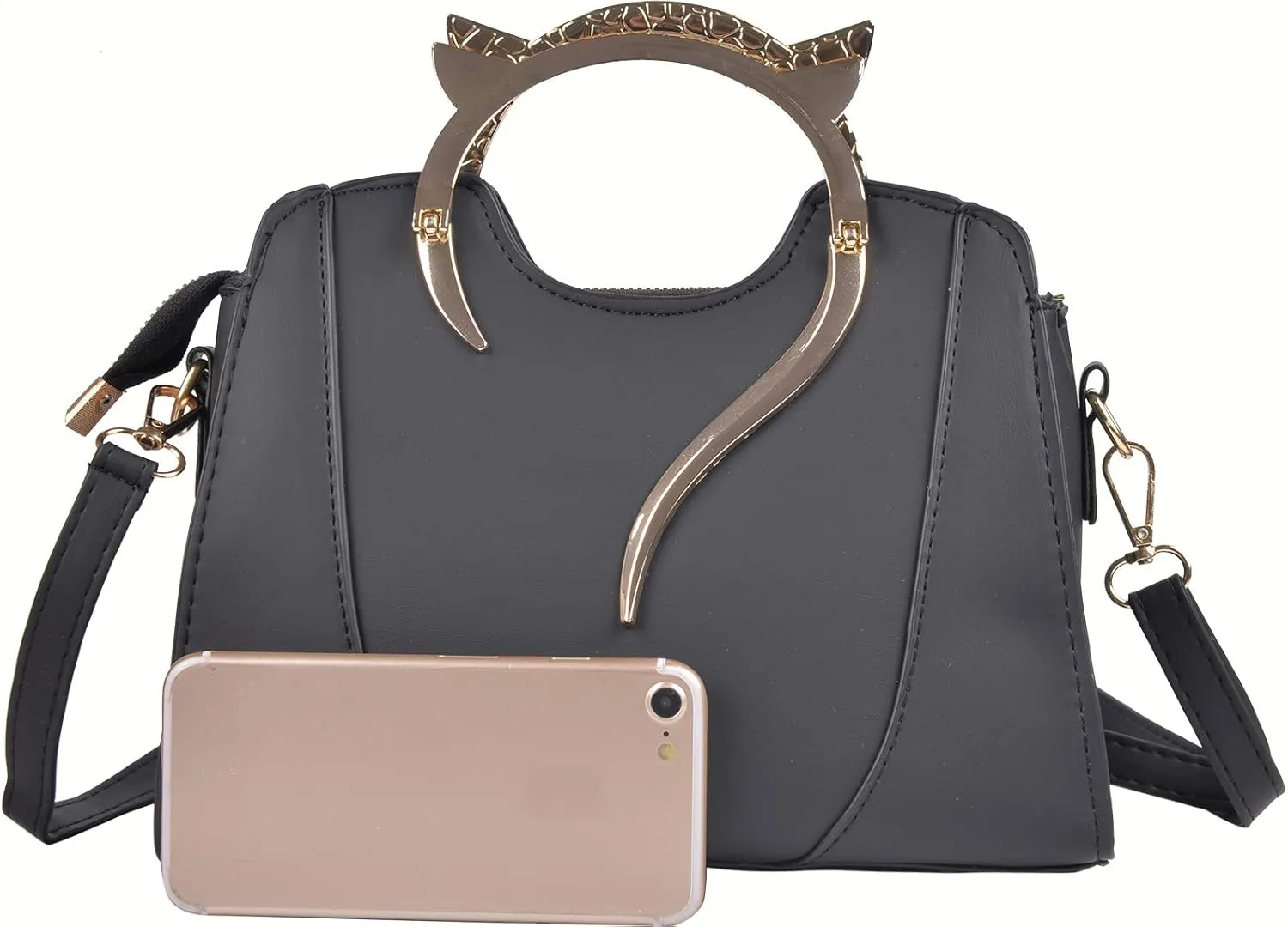 QZUnique Cat Purse for Women Cute Top Handle Shoulder Bag for Teens Girls Pu Leather Gothic Handbag Crossbody Bag