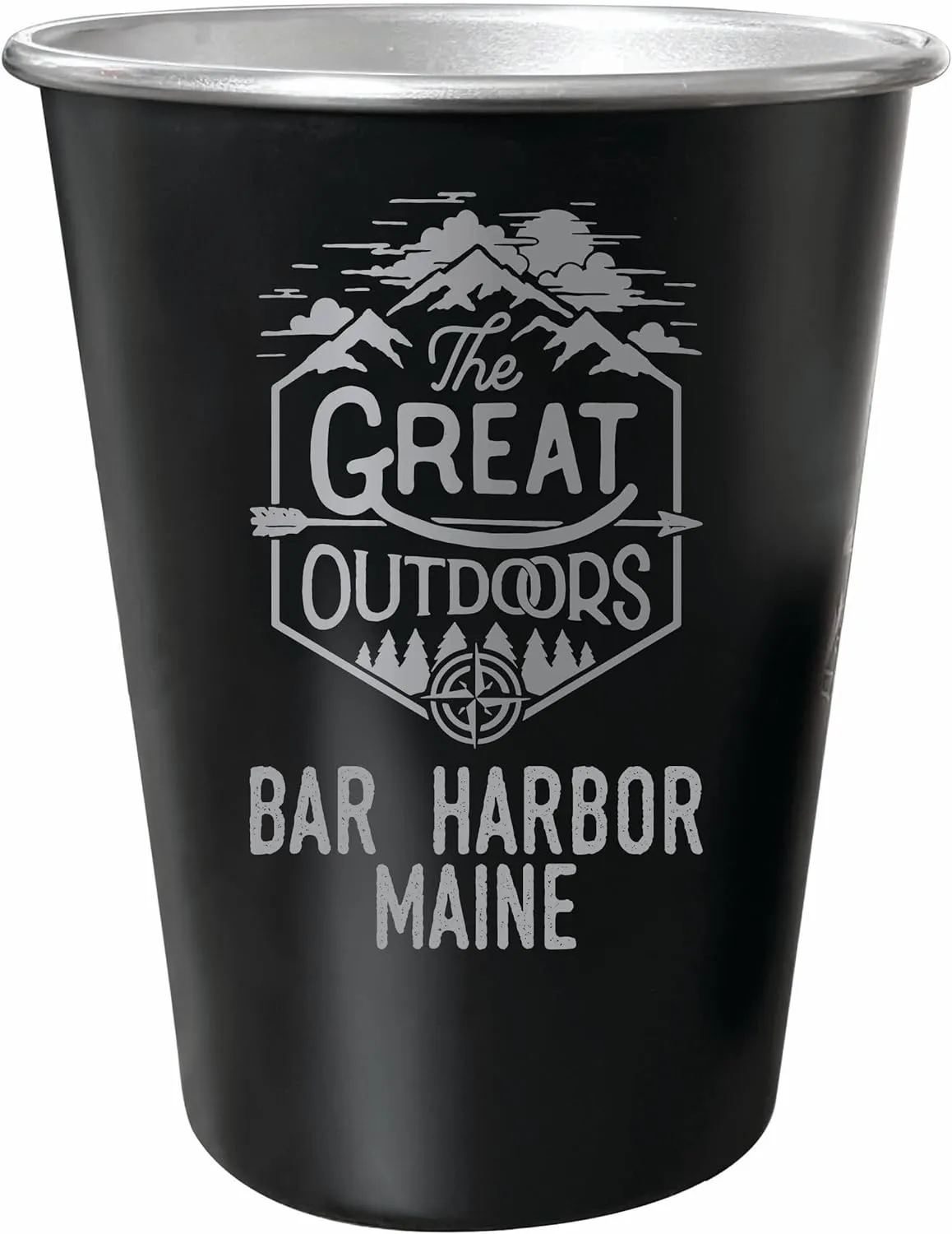 R and R Imports Bar Harbor Maine Souvenir Engraved 8 oz Black Matte Tin Cup with Gift Bag the Great Outdoors 4-Pack