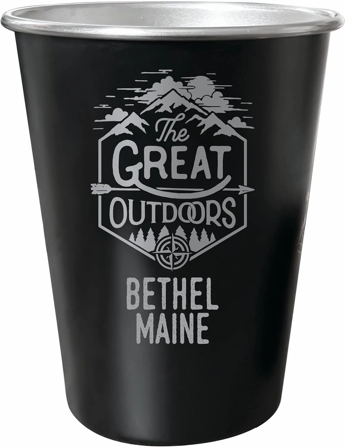 R and R Imports Bethel Maine Souvenir Engraved 8 oz Black Matte Tin Cup with Gift Bag the Great Outdoors 4-Pack