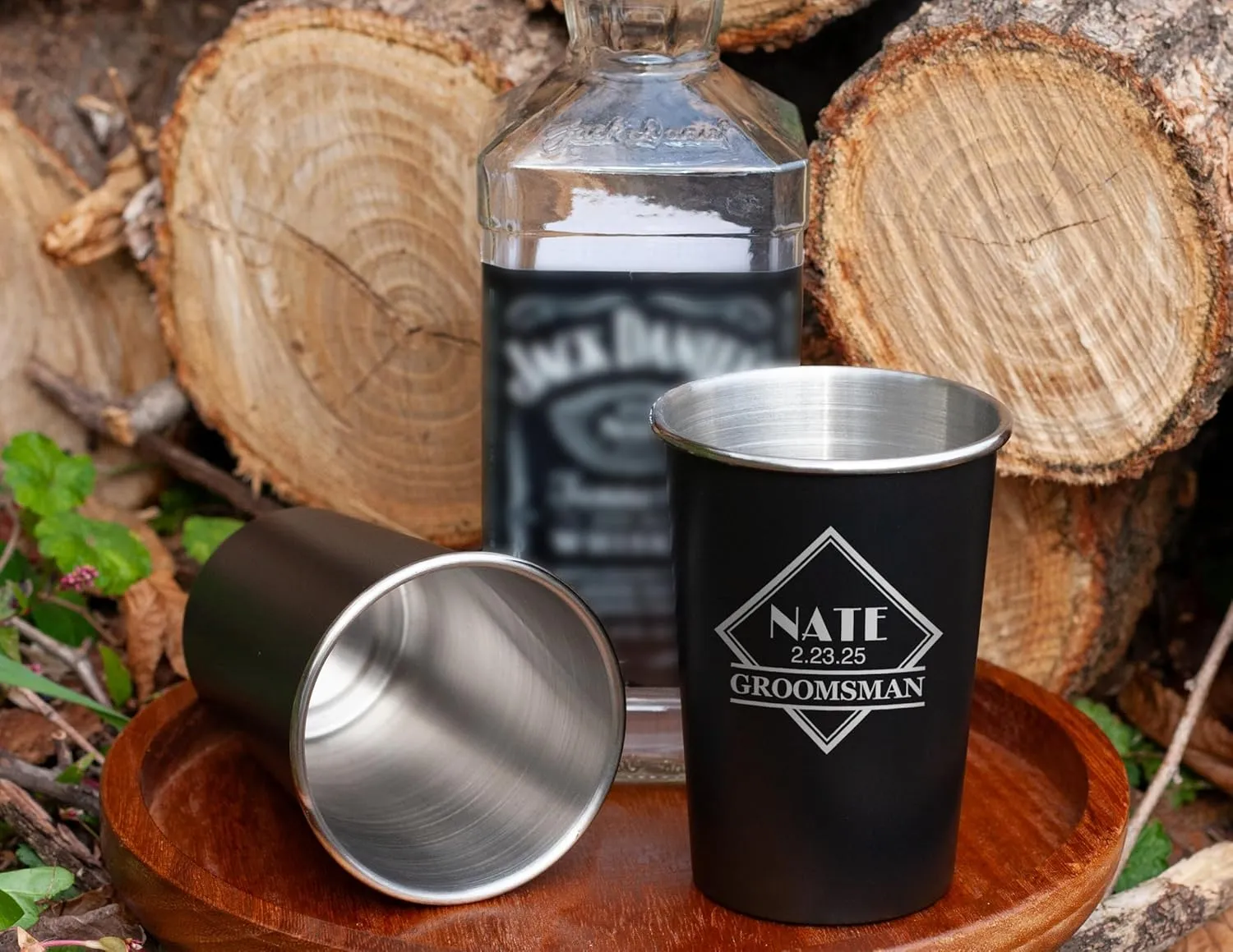 R and R Imports Deception Pass Washington Souvenir Engraved 8 oz Black Matte Tin Cup Palm Design 4-Pack with Gift Bag
