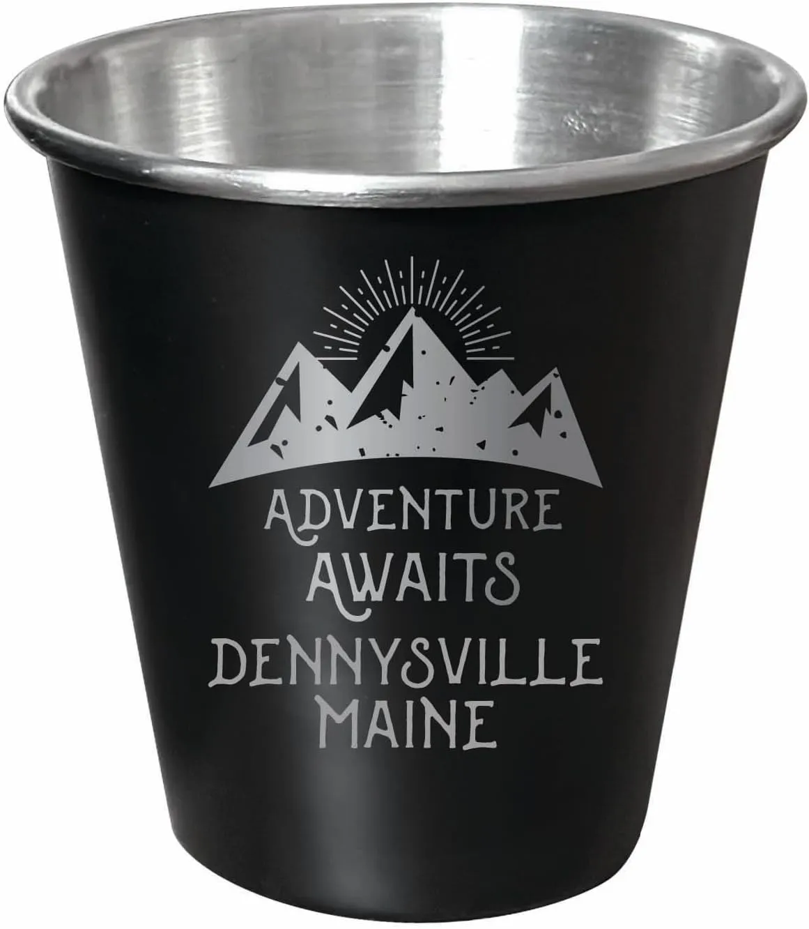 R and R Imports Dennysville Maine Souvenir Engraved 2 oz Black Matte Shot Glass with Gift Bag Adventure Awaits 4-Pack