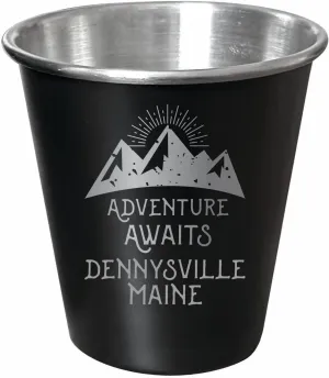 R and R Imports Dennysville Maine Souvenir Engraved 2 oz Black Matte Shot Glass with Gift Bag Adventure Awaits 4-Pack