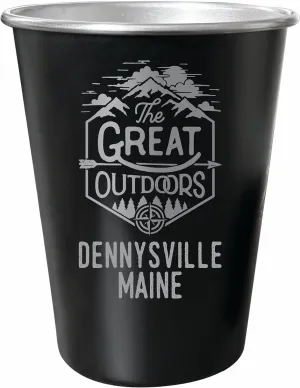 R and R Imports Dennysville Maine Souvenir Engraved 8 oz Black Matte Tin Cup with Gift Bag the Great Outdoors 4-Pack
