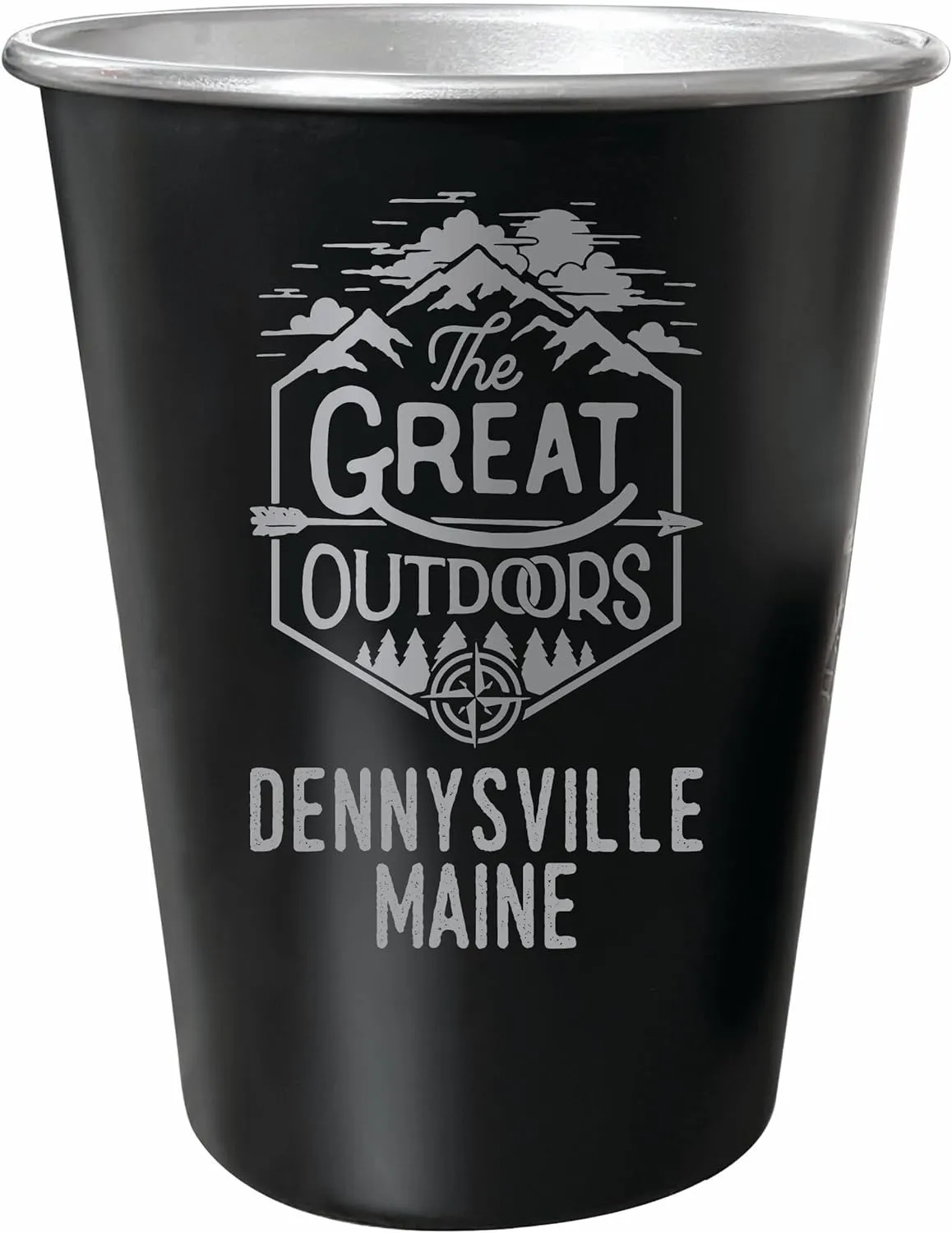 R and R Imports Dennysville Maine Souvenir Engraved 8 oz Black Matte Tin Cup with Gift Bag the Great Outdoors 4-Pack