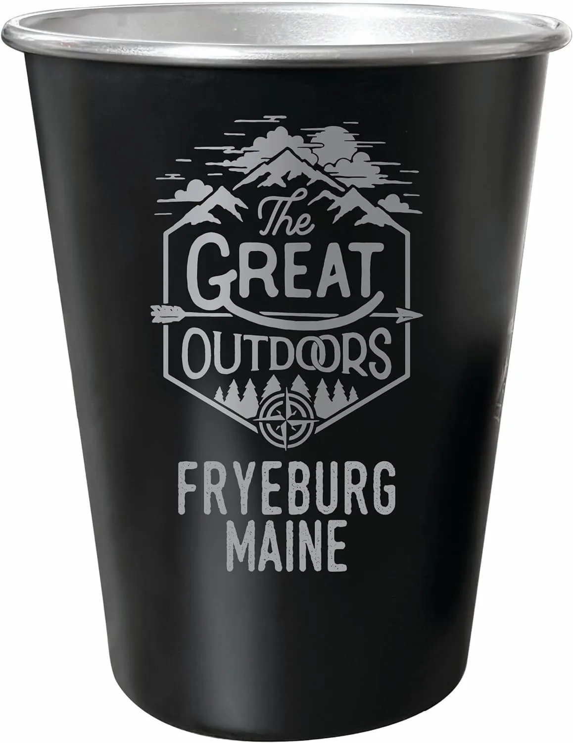 R and R Imports Fryeburg Maine Souvenir Engraved 8 oz Black Matte Tin Cup with Gift Bag the Great Outdoors 4-Pack