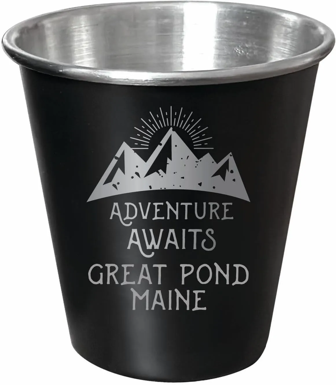 R and R Imports Great Pond Maine Souvenir Engraved 2 oz Black Matte Shot Glass with Gift Bag Adventure Awaits 4-Pack