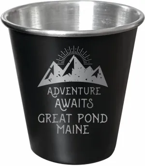 R and R Imports Great Pond Maine Souvenir Engraved 2 oz Black Matte Shot Glass with Gift Bag Adventure Awaits 4-Pack