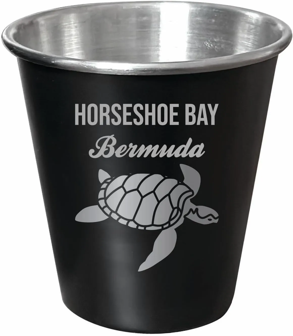 R and R Imports Horseshoe Bay Bermuda Souvenir Engraved 2 oz Black Matte Shot Glass Turtle Design 4-Pack with Gift Bag