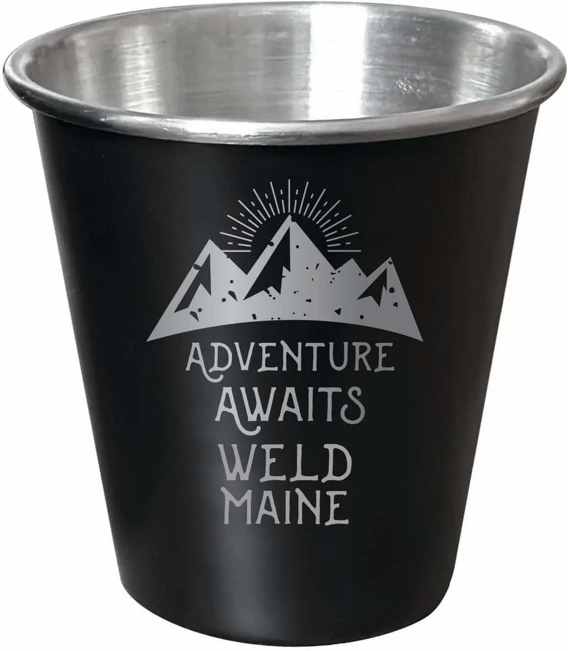 R and R Imports Weld Maine Souvenir Engraved 2 oz Black Matte Shot Glass with Gift Bag Adventure Awaits 4-Pack