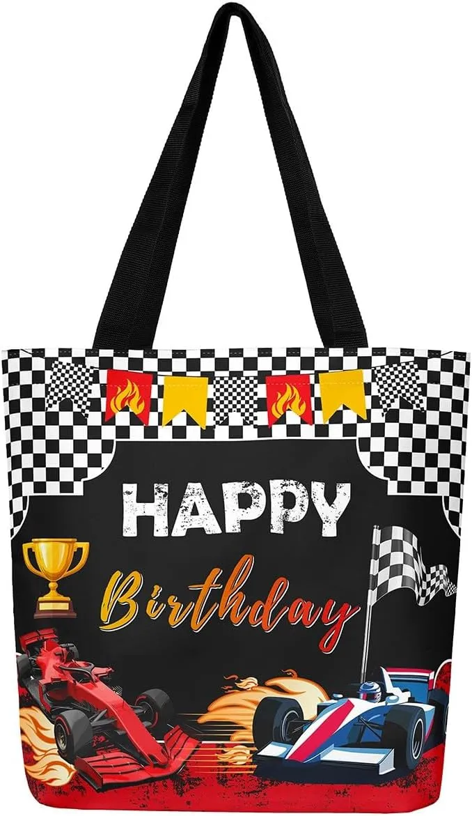 Race Car Canvas Bag for Kids Boys Girls,Red and Blue Sports Car Canvas Tote Bag