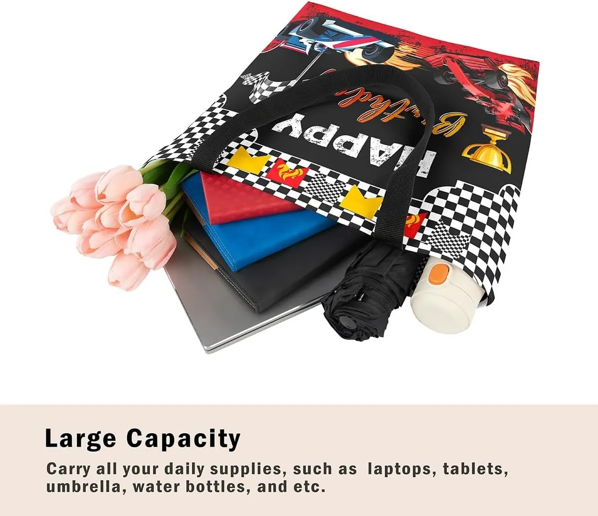 Race Car Canvas Bag for Kids Boys Girls,Red and Blue Sports Car Canvas Tote Bag