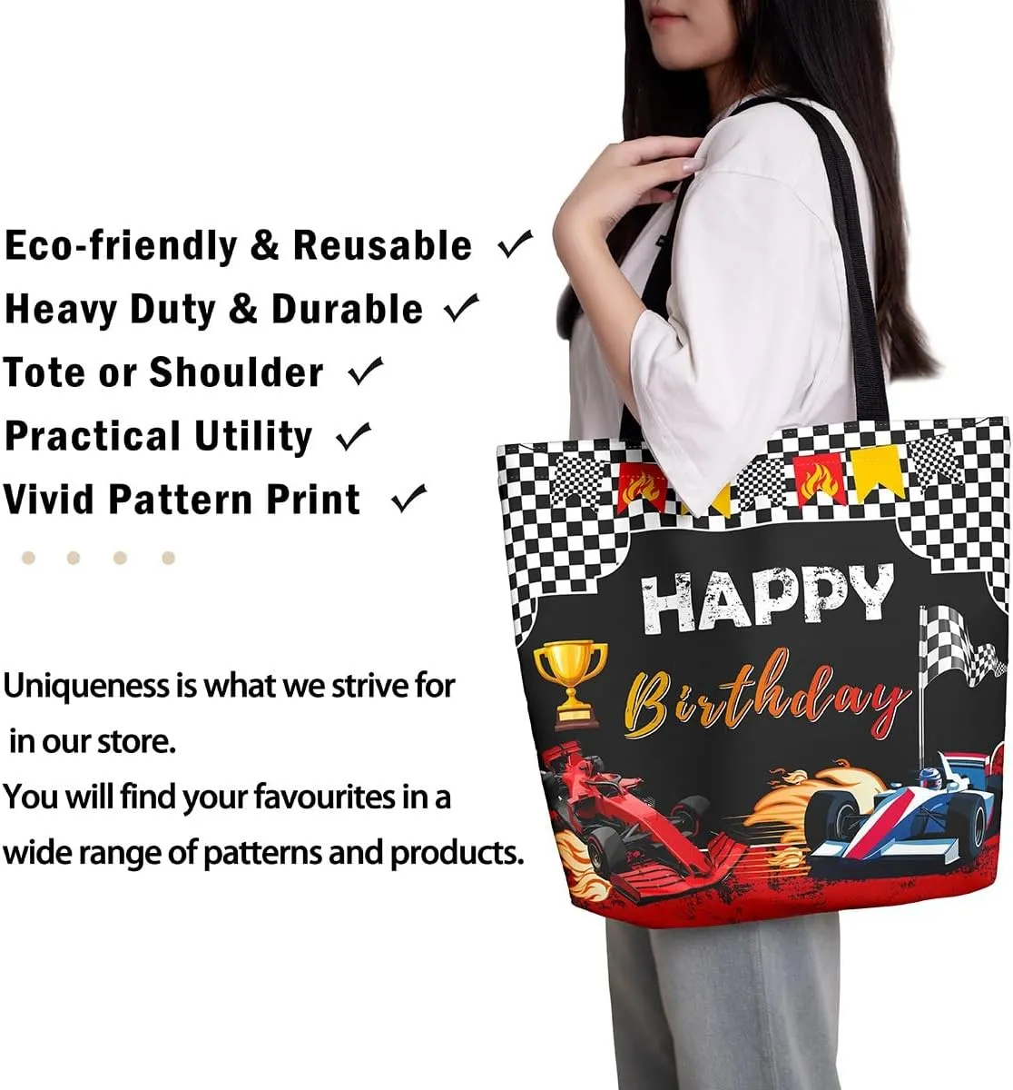 Race Car Canvas Bag for Kids Boys Girls,Red and Blue Sports Car Canvas Tote Bag