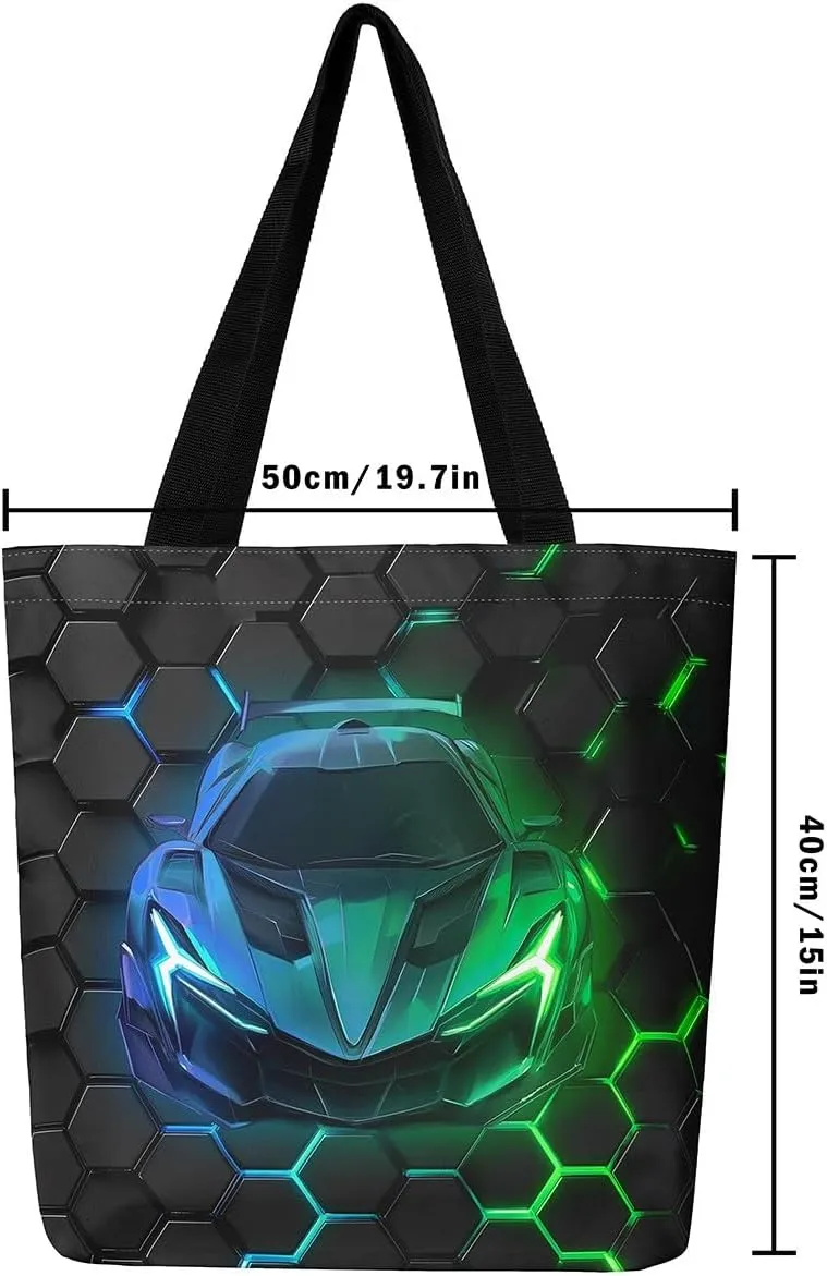 Race Car Canvas Bag for Kids Boys Girls,Red and Blue Sports Car Canvas Tote Bag