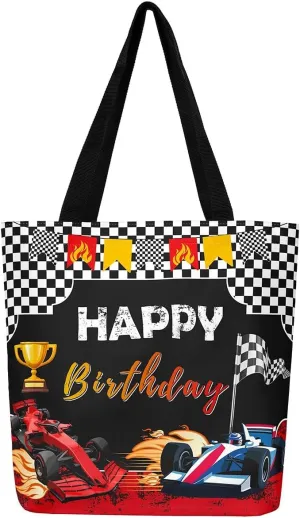 Race Car Canvas Bag for Kids Boys Girls,Red and Blue Sports Car Canvas Tote Bag