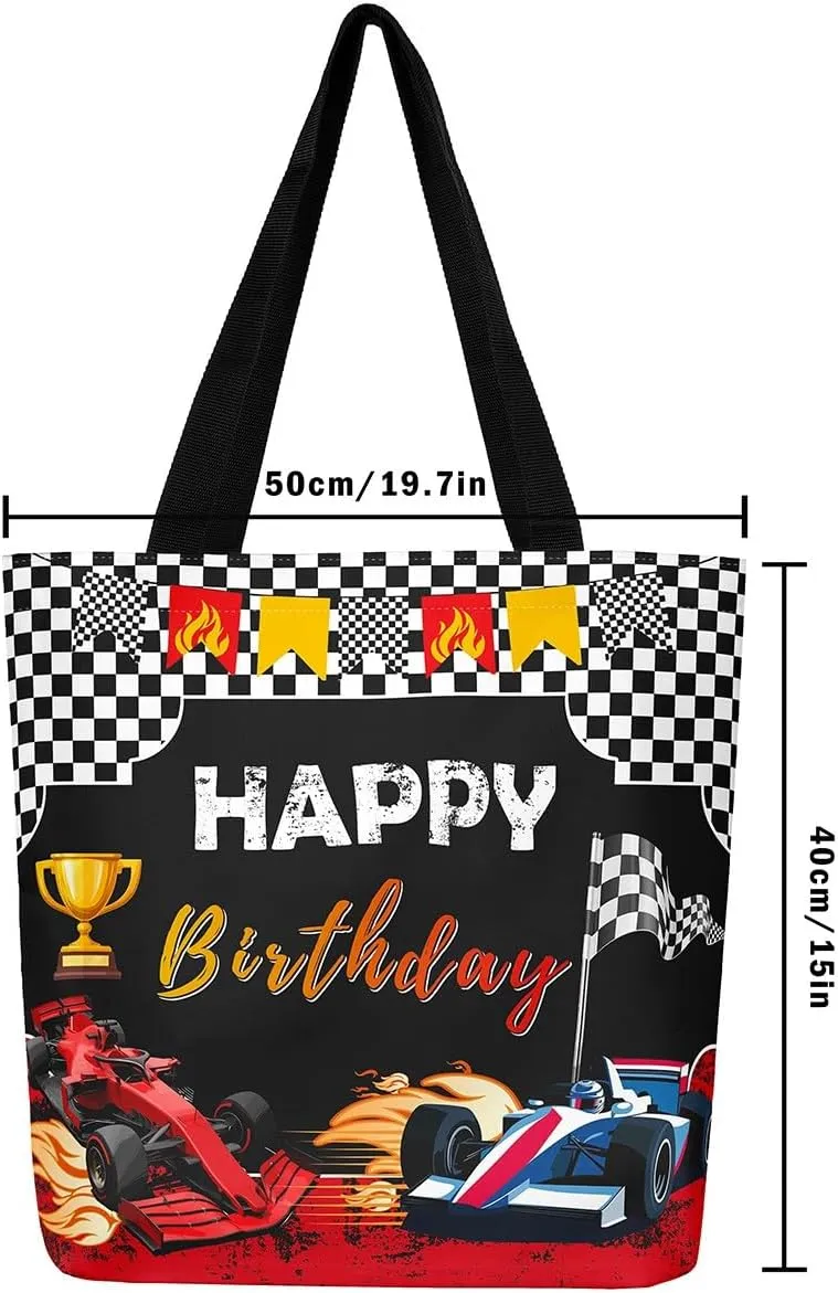 Race Car Canvas Bag for Kids Boys Girls,Red and Blue Sports Car Canvas Tote Bag