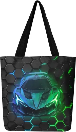 Race Car Canvas Bag for Kids Boys Girls,Red and Blue Sports Car Canvas Tote Bag