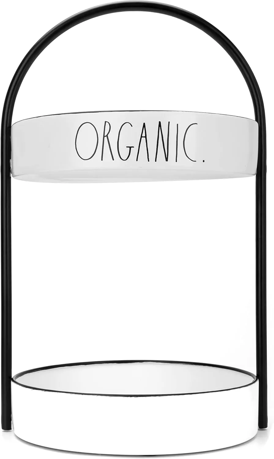 Rae Dunn Two Tiered Tray - Rustic Farmhouse Decorative & Functional Round Metal Tray - White, 2 Tier Stand Display Station