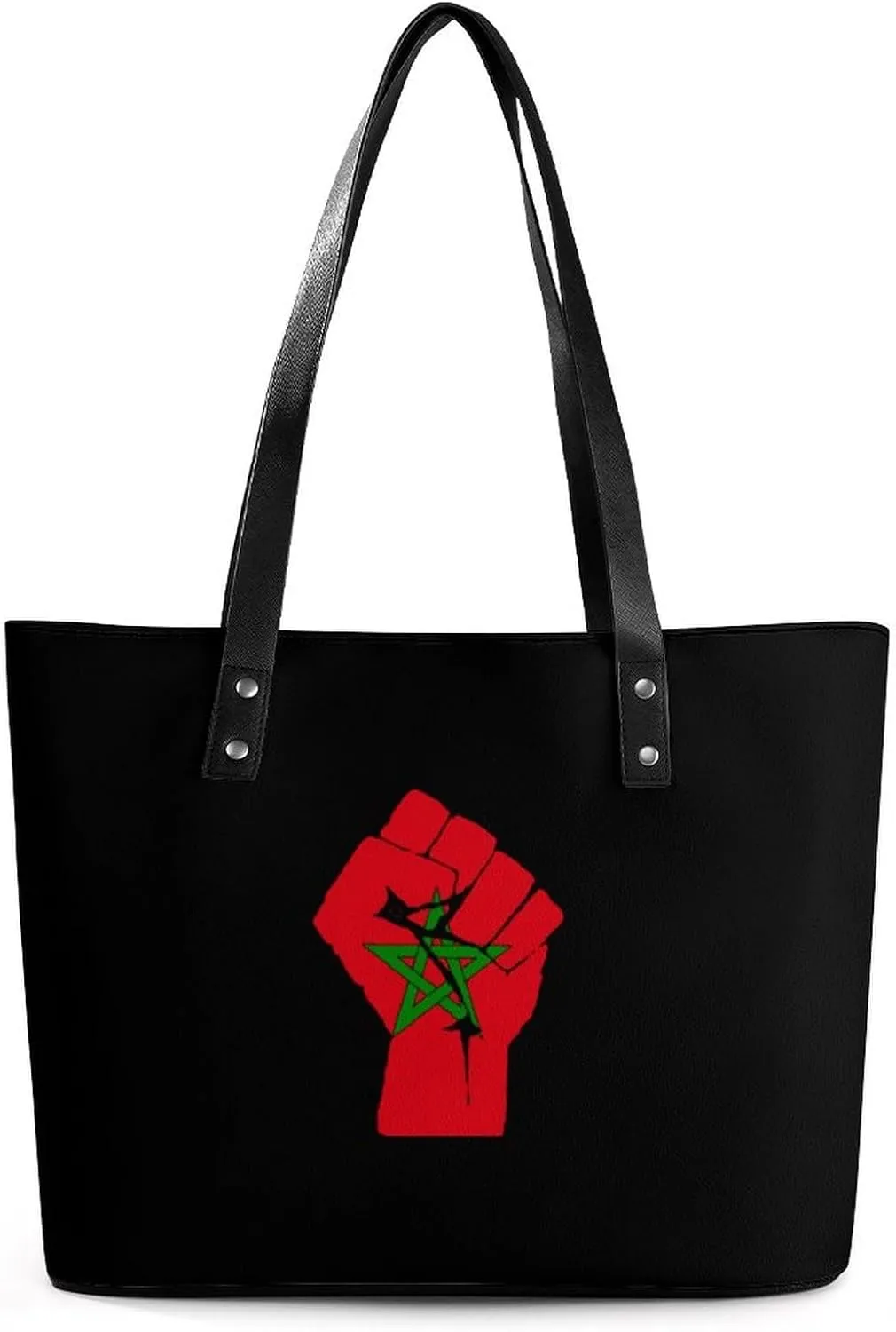 Raised Fist Morocco Flag Tote Bag Ladies Leather Handbags Large Western Purse Shoulder Bag