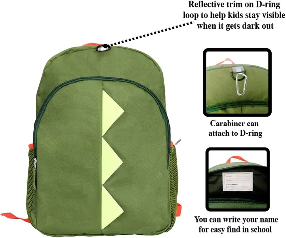 RALME Dinosaur Backpack Set for Kids, 16 inch, 6 Pieces - Includes Foldable Lunch Bag, Water Bottle, Key Chain, & Pencil Case