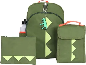 RALME Dinosaur Backpack Set for Kids, 16 inch, 6 Pieces - Includes Foldable Lunch Bag, Water Bottle, Key Chain, & Pencil Case