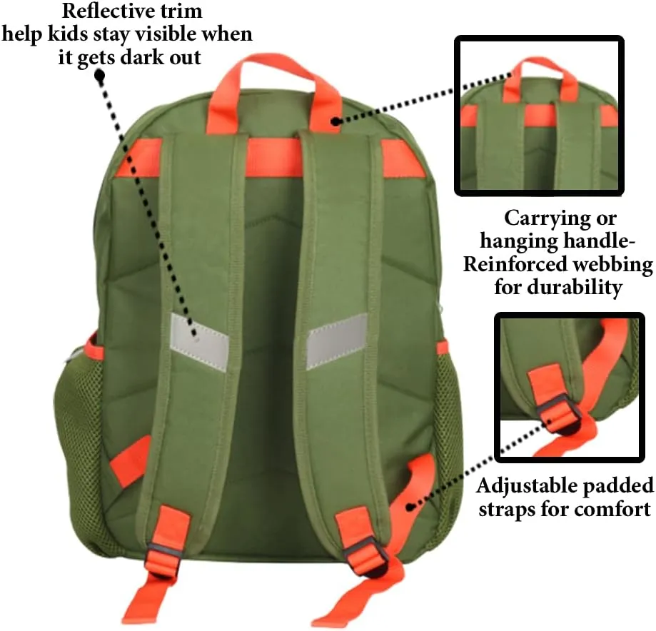 RALME Dinosaur Backpack Set for Kids, 16 inch, 6 Pieces - Includes Foldable Lunch Bag, Water Bottle, Key Chain, & Pencil Case