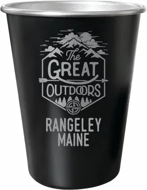 Rangeley Maine Souvenir Engraved 8 oz Black Matte Tin Cup with Gift Bag the Great Outdoors 4-Pack
