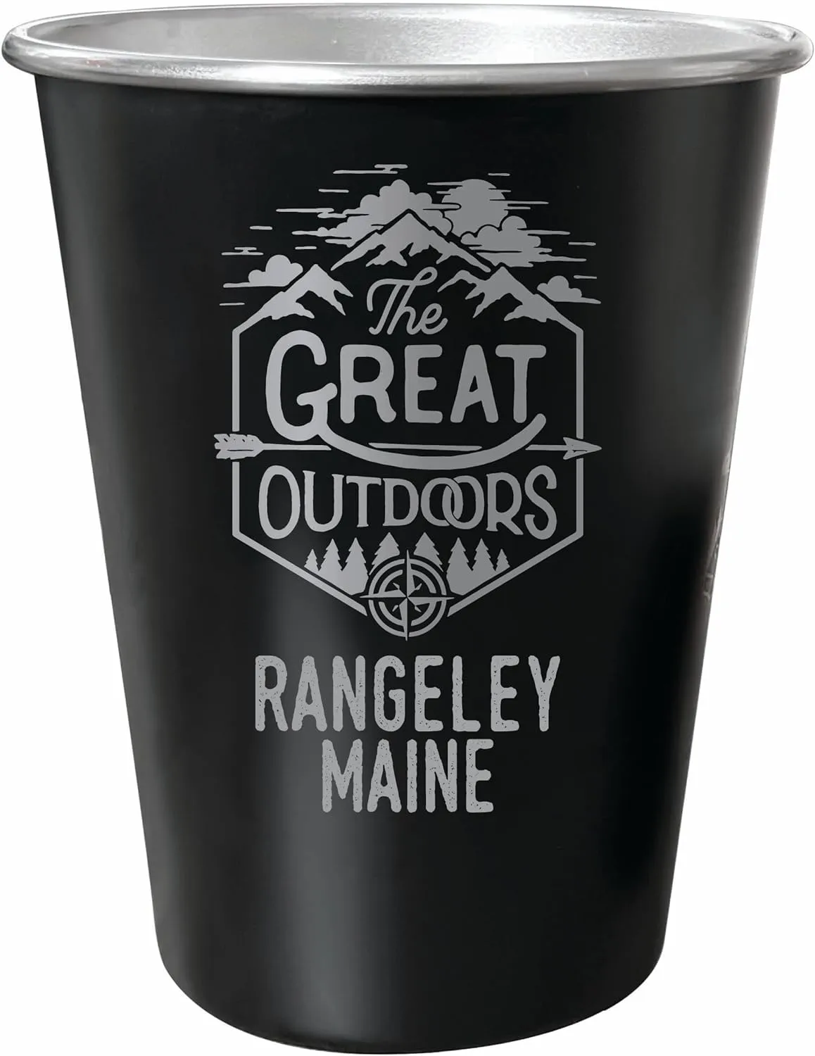 Rangeley Maine Souvenir Engraved 8 oz Black Matte Tin Cup with Gift Bag the Great Outdoors 4-Pack