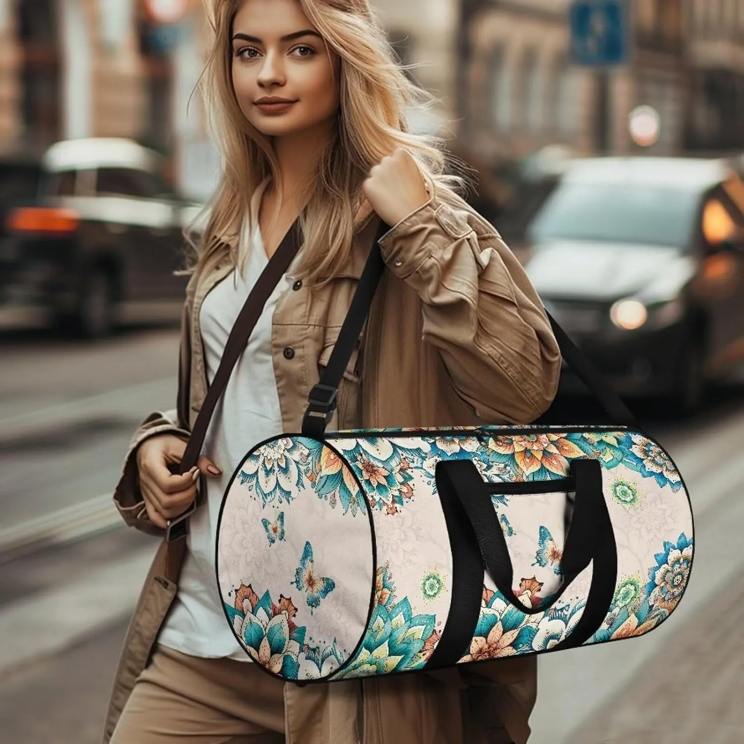 Rchsmod Boho Mandala Butterfly Print Duffel Bag for Women Men Waterproof Sports Duffel Bag Lightweight Overnight Weekender Travel Bag Zipper Swim Bags with Inner Pocket Bags for Sports Beach Travel