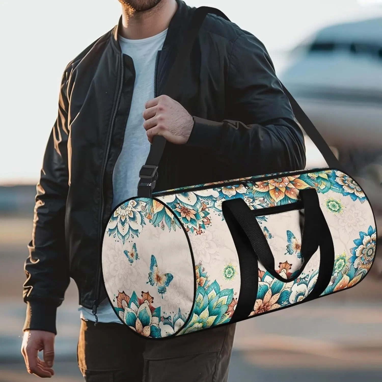 Rchsmod Boho Mandala Butterfly Print Duffel Bag for Women Men Waterproof Sports Duffel Bag Lightweight Overnight Weekender Travel Bag Zipper Swim Bags with Inner Pocket Bags for Sports Beach Travel