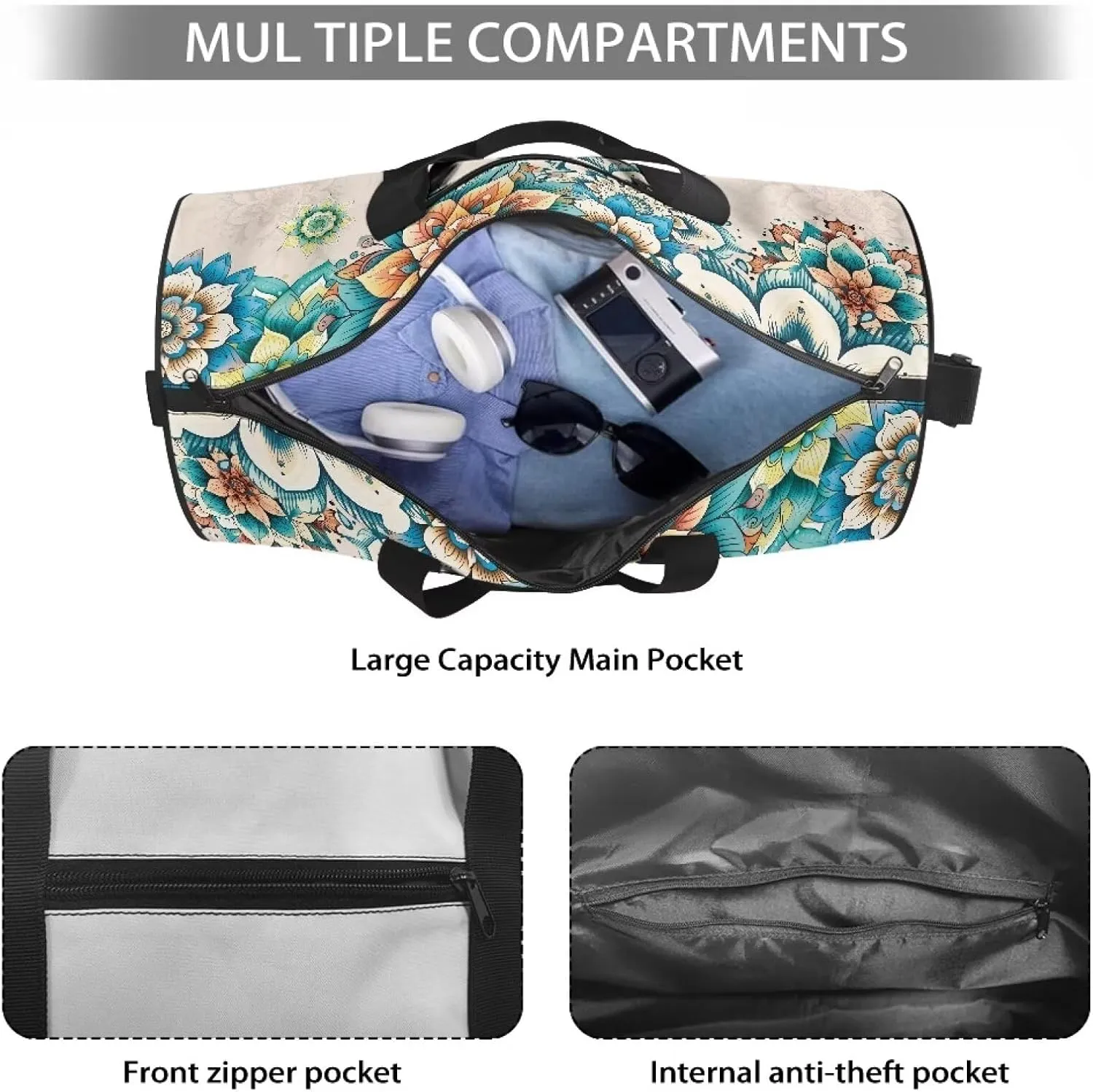Rchsmod Boho Mandala Butterfly Print Duffel Bag for Women Men Waterproof Sports Duffel Bag Lightweight Overnight Weekender Travel Bag Zipper Swim Bags with Inner Pocket Bags for Sports Beach Travel