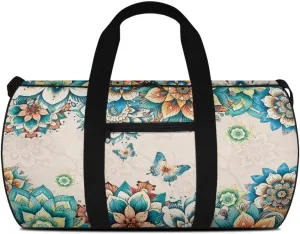 Rchsmod Boho Mandala Butterfly Print Duffel Bag for Women Men Waterproof Sports Duffel Bag Lightweight Overnight Weekender Travel Bag Zipper Swim Bags with Inner Pocket Bags for Sports Beach Travel