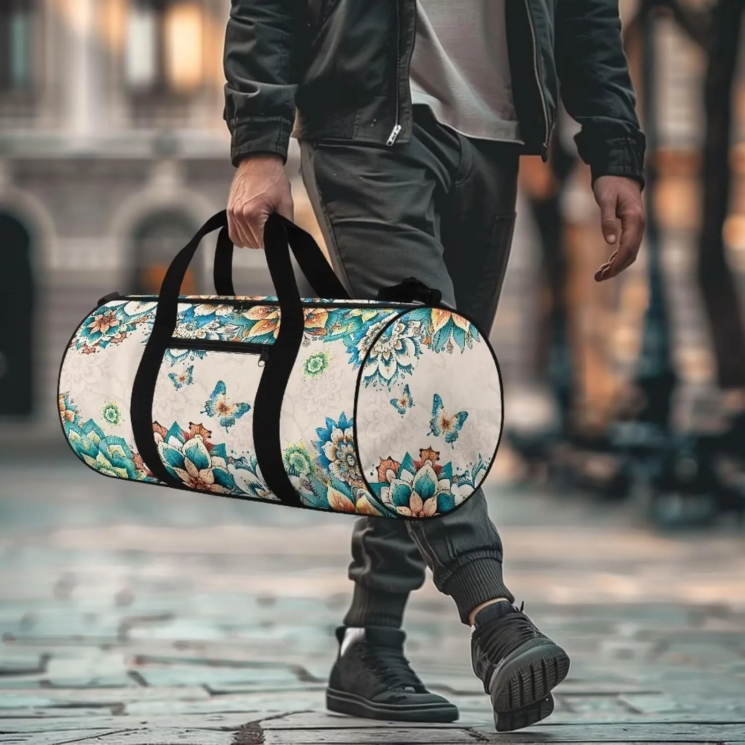 Rchsmod Boho Mandala Butterfly Print Duffel Bag for Women Men Waterproof Sports Duffel Bag Lightweight Overnight Weekender Travel Bag Zipper Swim Bags with Inner Pocket Bags for Sports Beach Travel