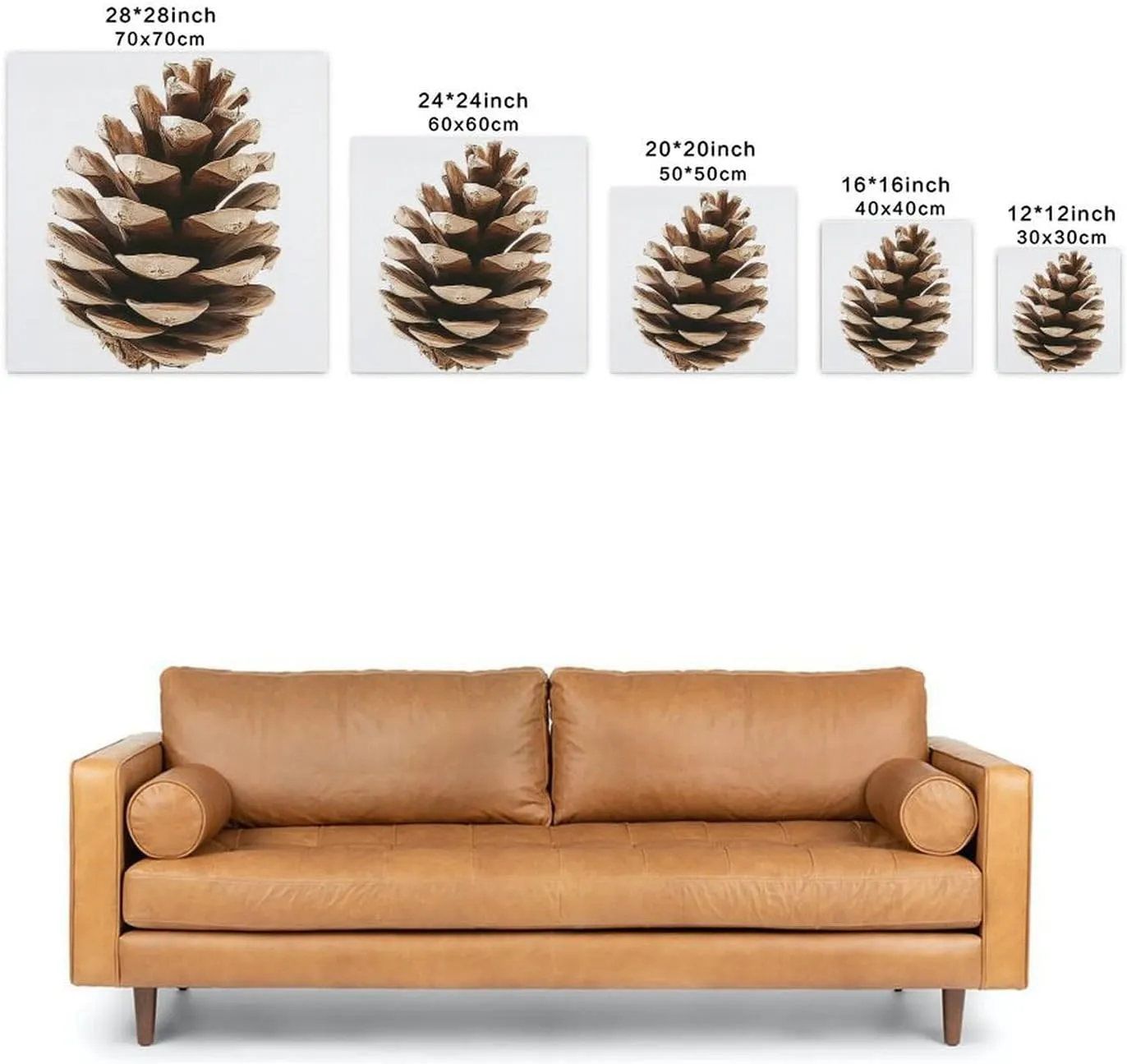 Reccmeny Pine Cone Canvas Wall Art Poster Picture for Living Room 24x24inch(60x60cm) Frame