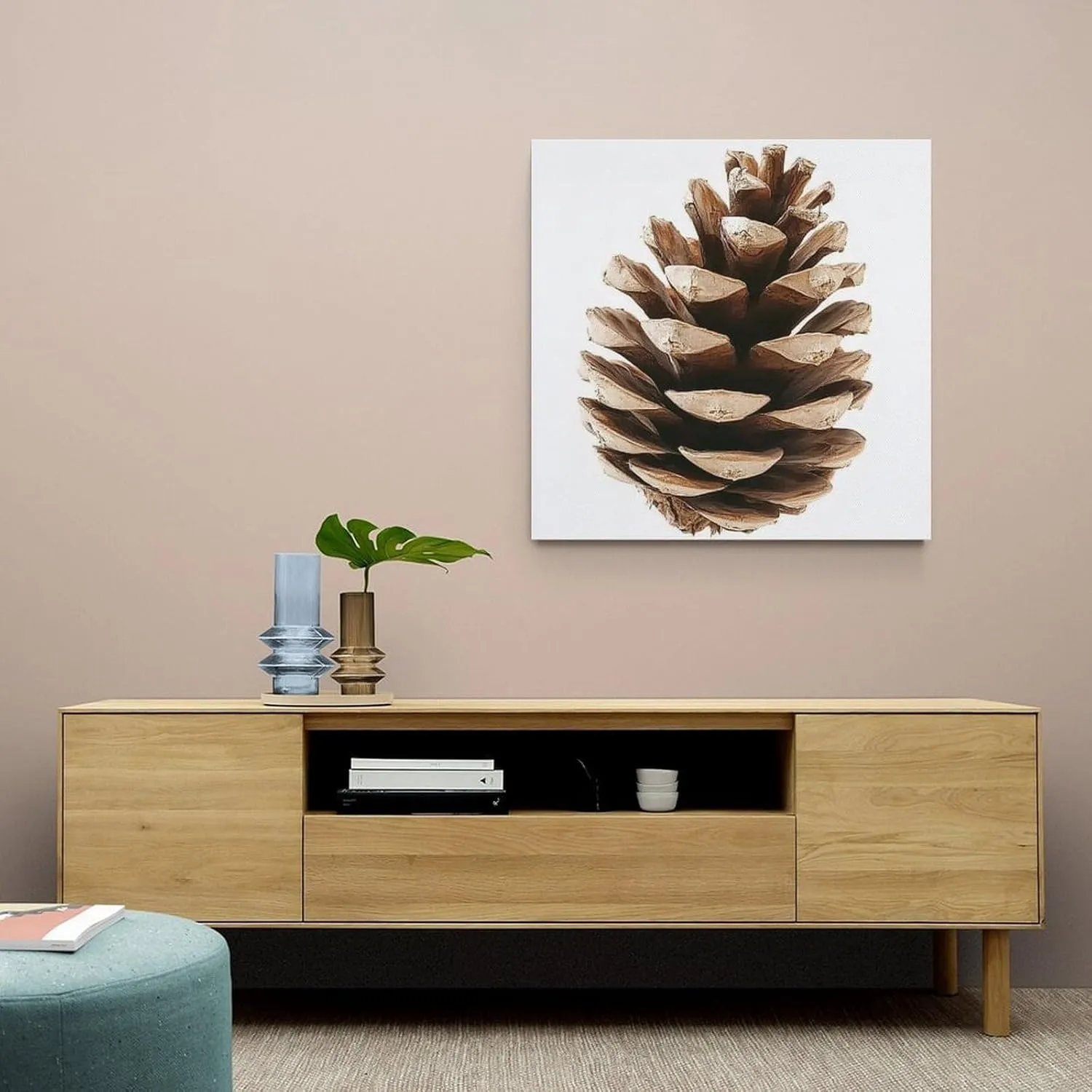 Reccmeny Pine Cone Canvas Wall Art Poster Picture for Living Room 24x24inch(60x60cm) Frame