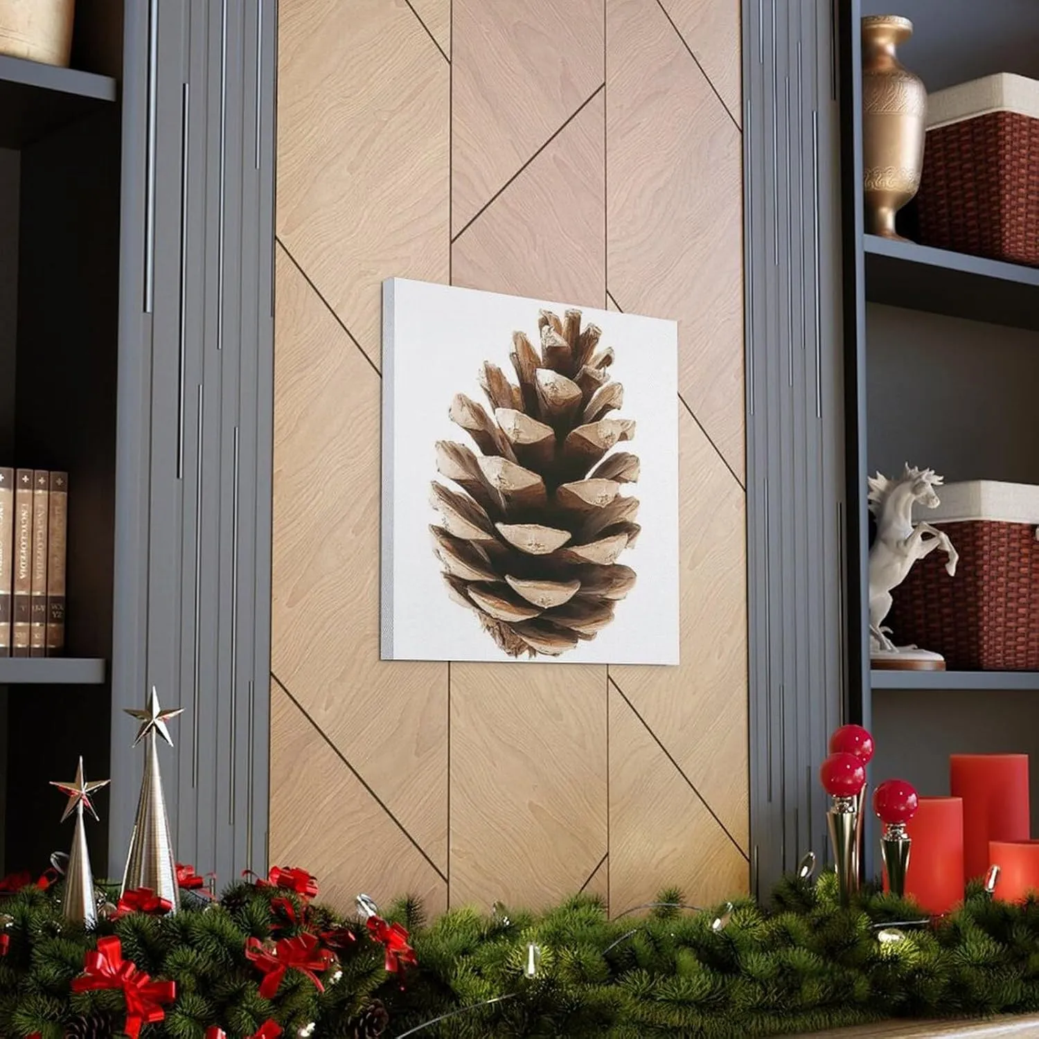 Reccmeny Pine Cone Canvas Wall Art Poster Picture for Living Room 24x24inch(60x60cm) Frame
