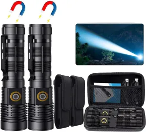 Rechargeable Magnetic Flashlight High Lumens - 1500 Meters Long Beam Super Bright LED Tactical Flashlight with Holster USB Zoomable 5Modes Small Long Beam Spotlight Flashlight for Camping