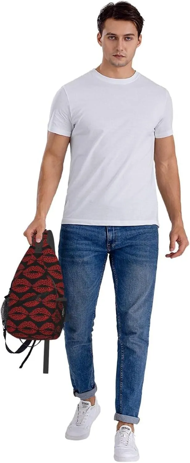 Red Black Leopard Lips Crossbody Bag Cross Chest Bag Adjustable Sling Backpack Sports Gym Shoulder Bags Travel Cycling Daypack Diagonally Casual Rucksack