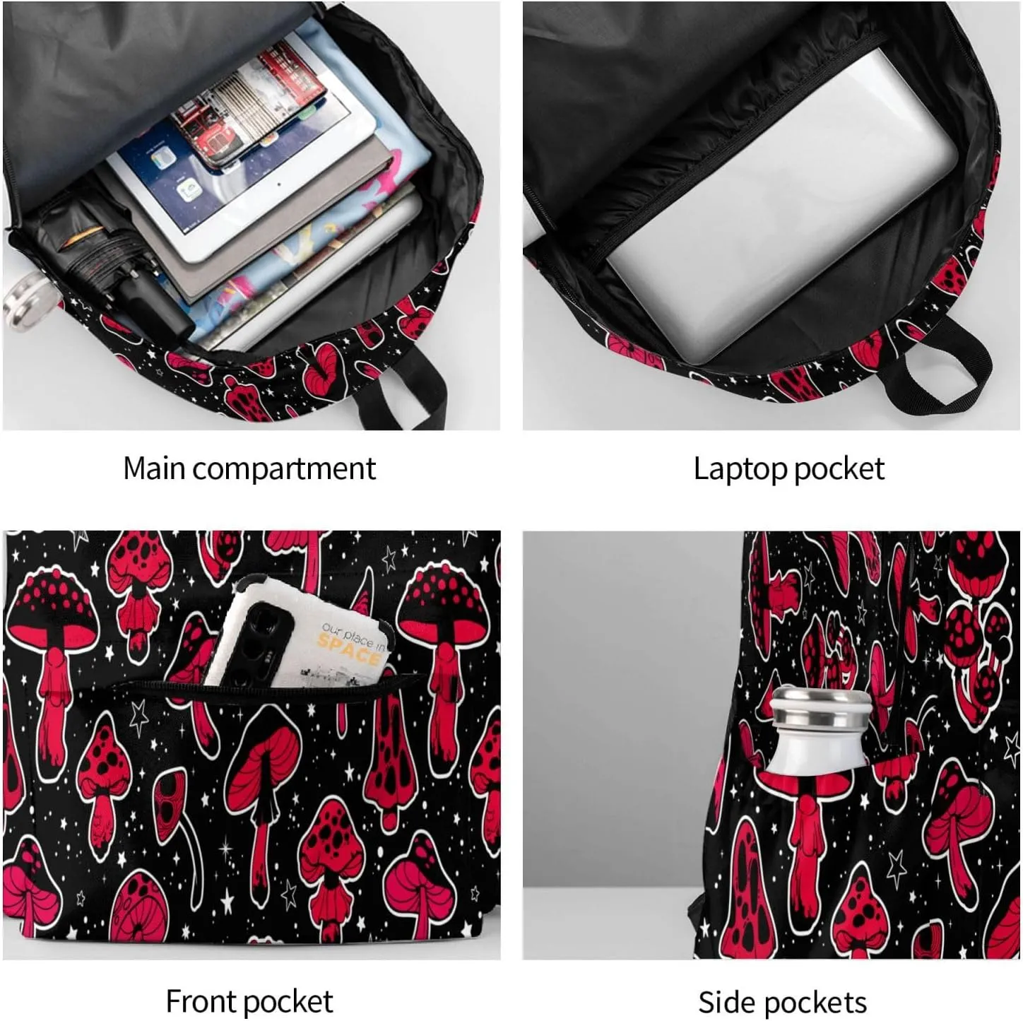 Red Mushrooms Laptop Backpack Shoulder Bag Laptop Pack Travel Backpacks Commuter Back Pack Casual Daypack Bags With Side Pockets