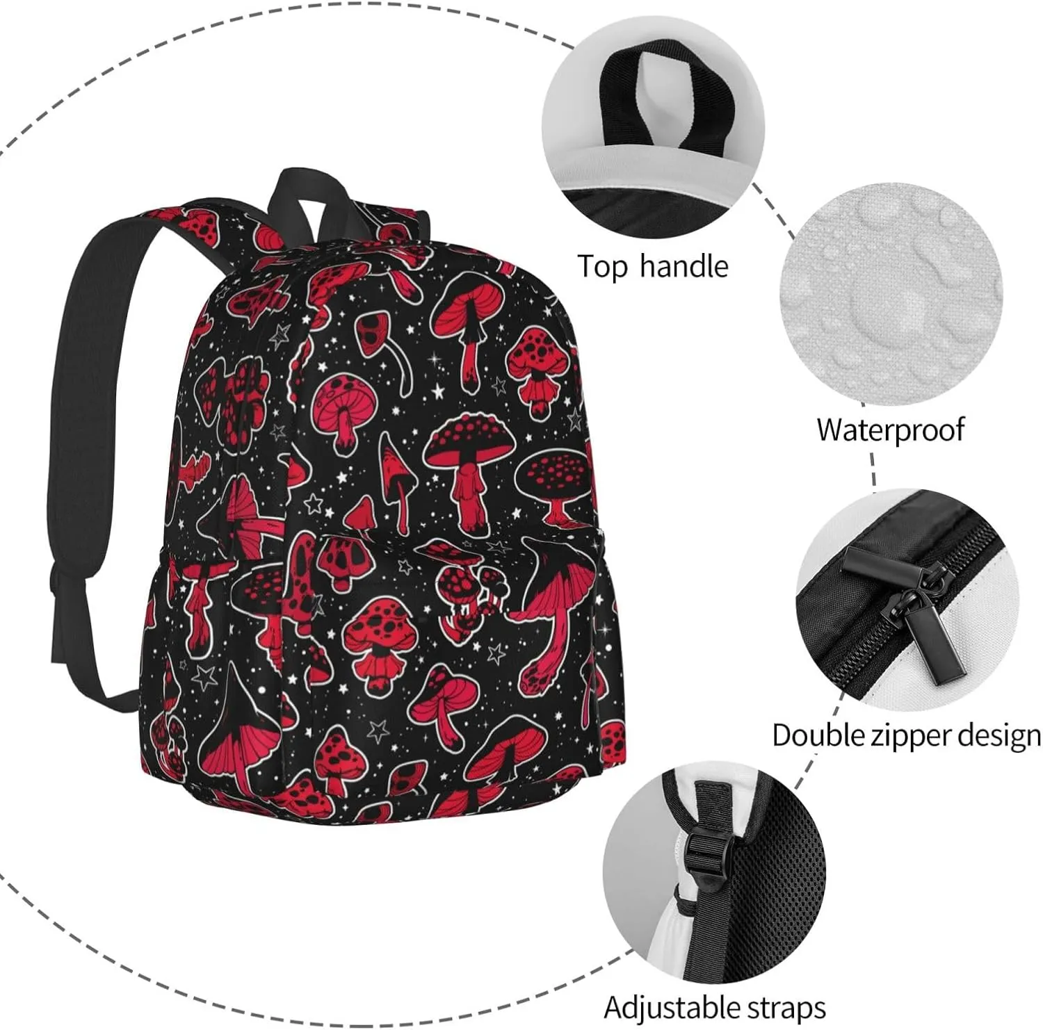 Red Mushrooms Laptop Backpack Shoulder Bag Laptop Pack Travel Backpacks Commuter Back Pack Casual Daypack Bags With Side Pockets