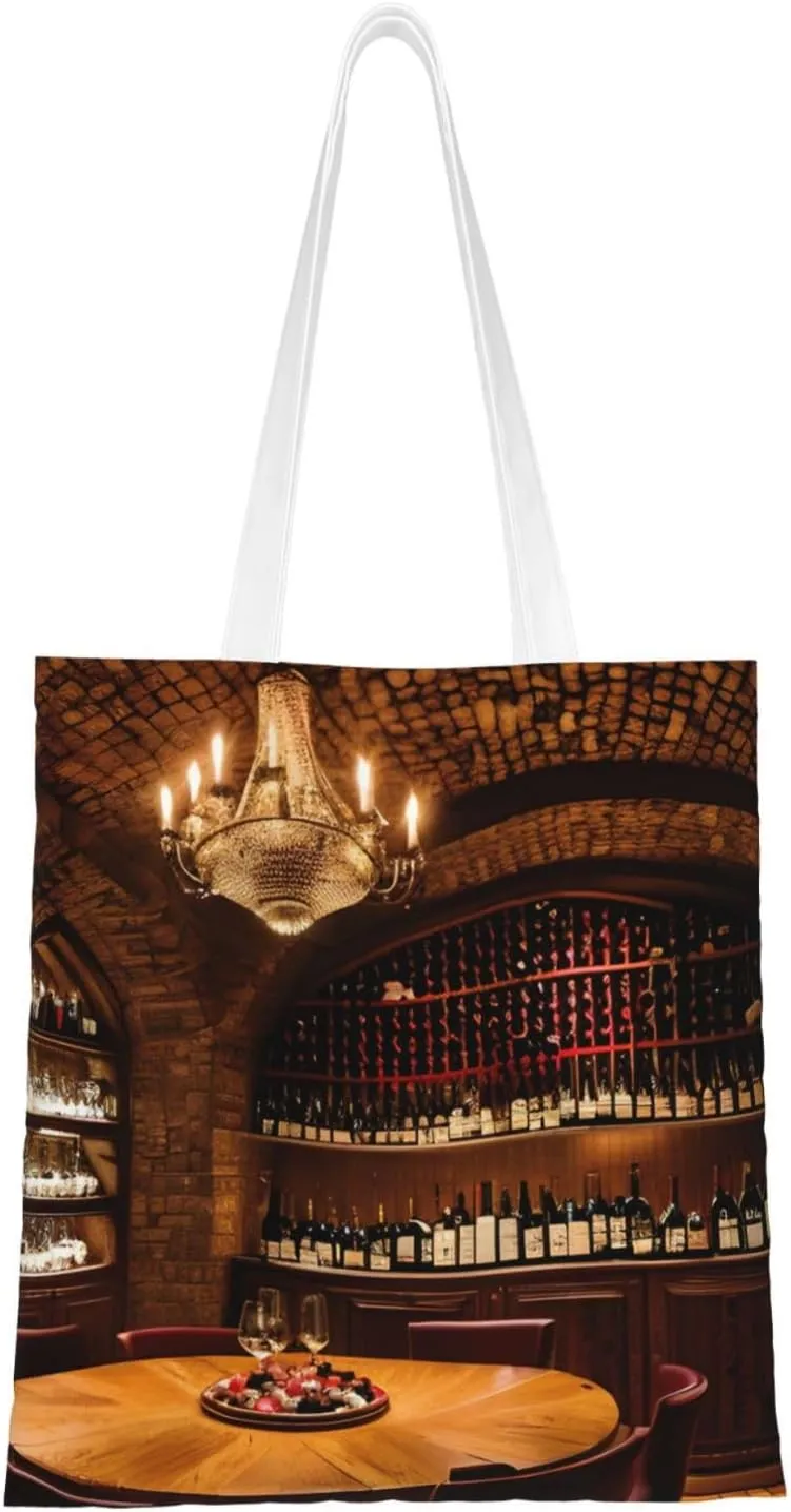 Red Wine Cellar Picture Print Canvas Tote Bag Reusable Shoulder Shopping Bags For Daily Use Shopping Travel