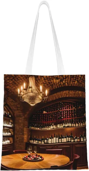 Red Wine Cellar Picture Print Canvas Tote Bag Reusable Shoulder Shopping Bags For Daily Use Shopping Travel