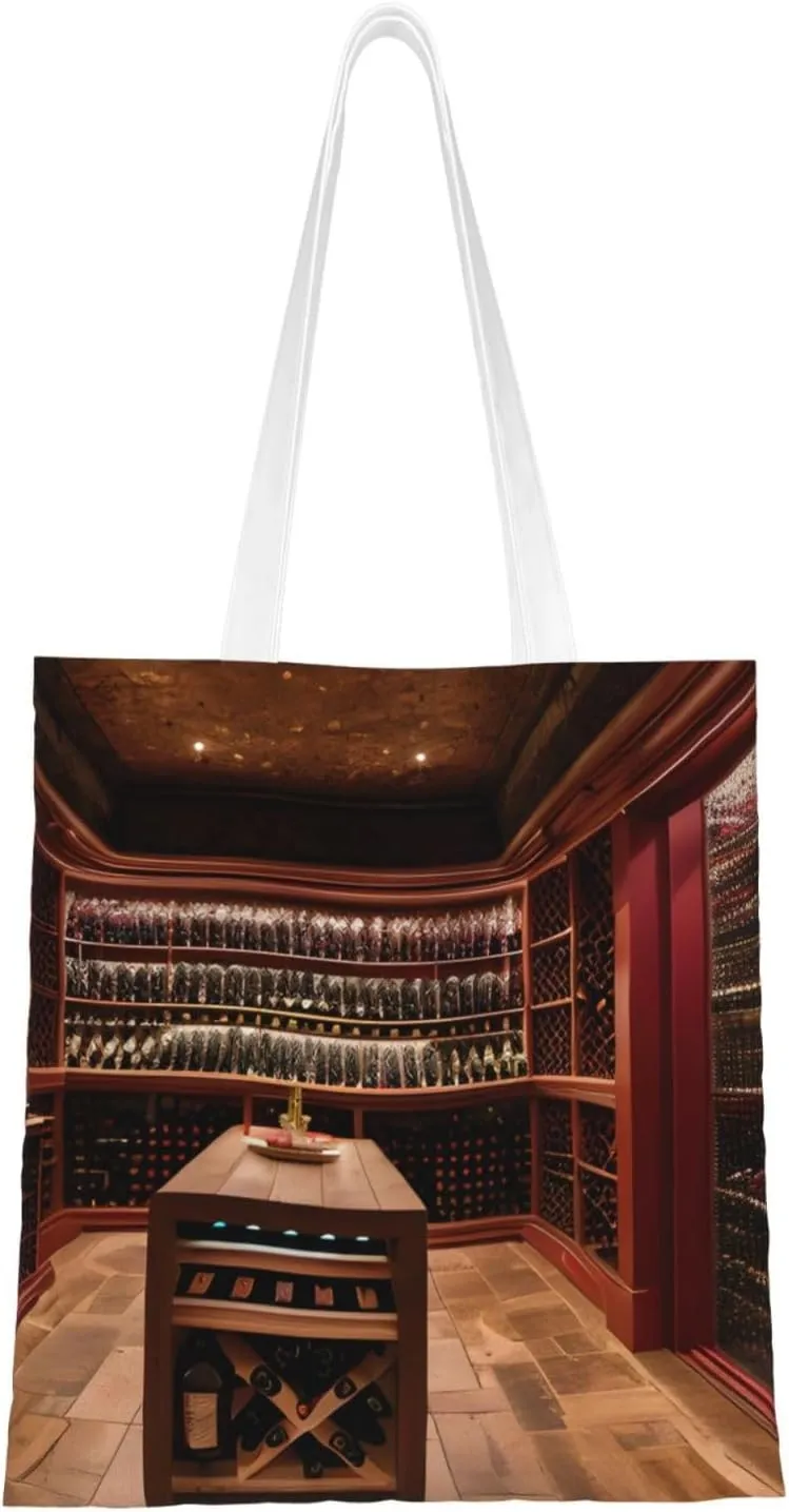 Red Wine Cellar Print Canvas Tote Bag Reusable Shoulder Shopping Bags For Daily Use Shopping Travel