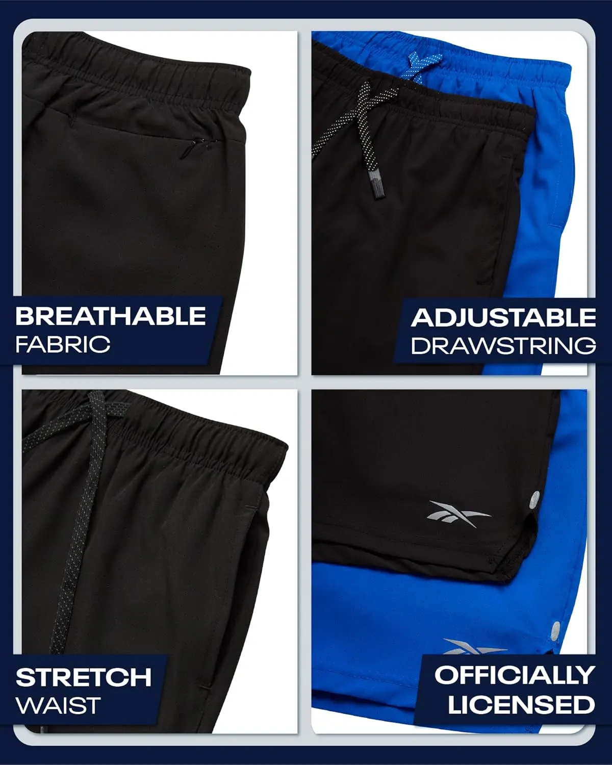 Reebok Boys Athletic Shorts 2 Pack – 2-in-1 Boys Basketball Shorts with Compression Liner – Quick Dry Running Shorts