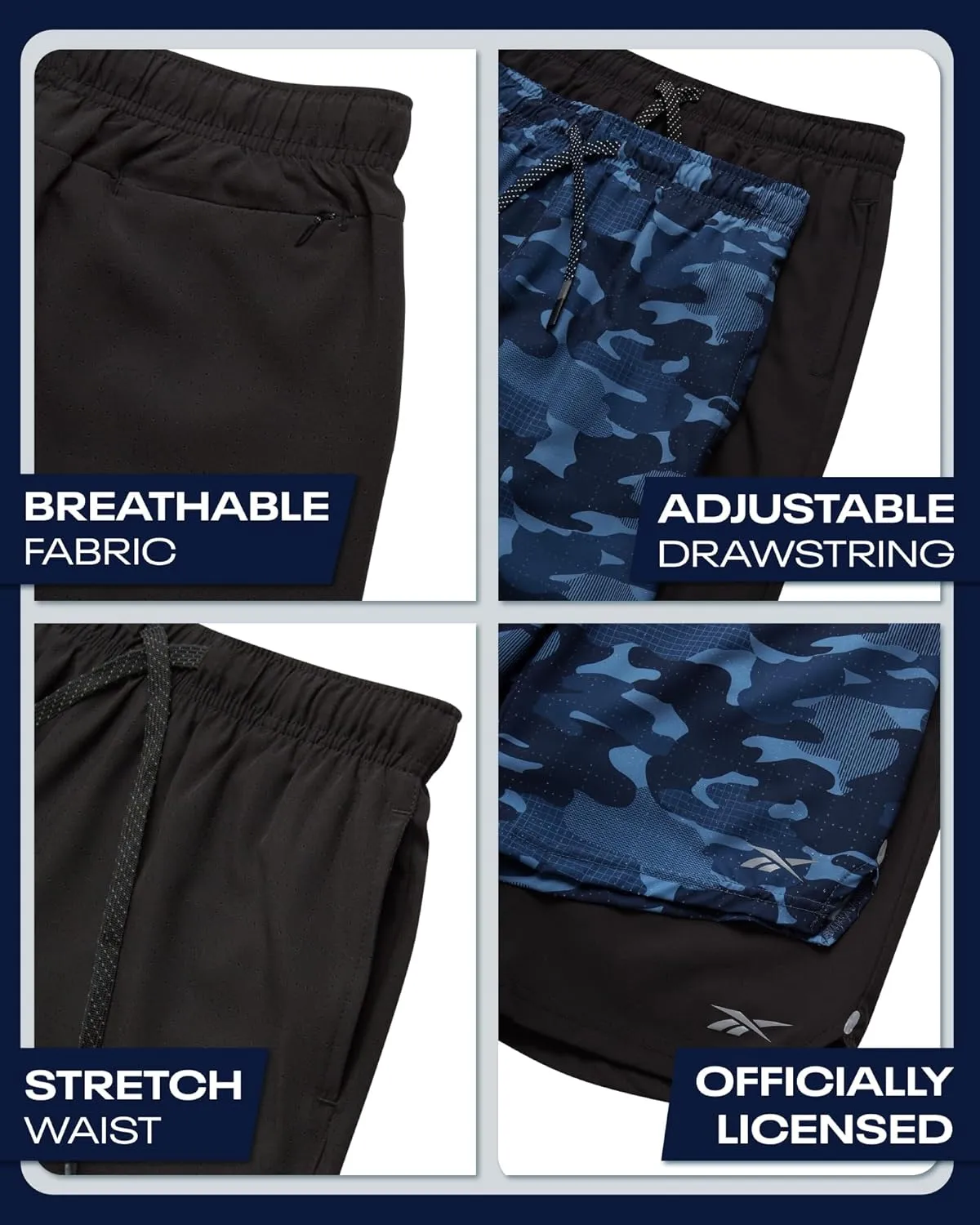 Reebok Boys Athletic Shorts 2 Pack – 2-in-1 Boys Basketball Shorts with Compression Liner – Quick Dry Running Shorts